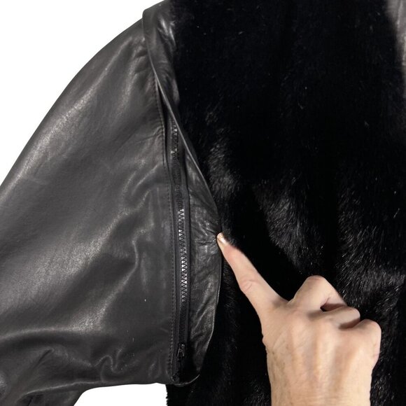 VTG Adolph Schuman For Lilli Ann L Leather Faux Fur Zip-Off Sleeve Vest Jacket - Picture 4 of 16